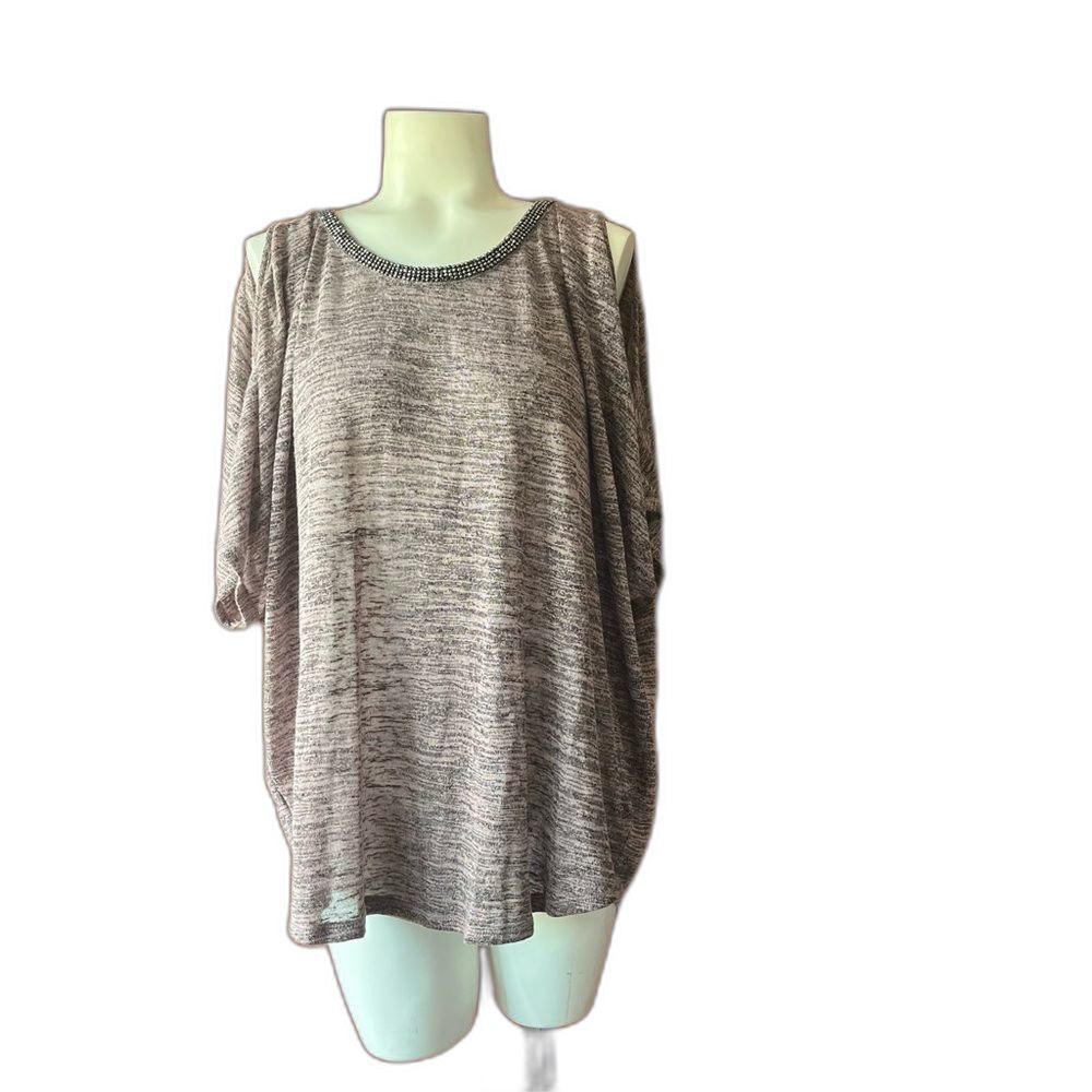 Juicy Couture Lavendar Black Feathered Cold Shoulder Top XL